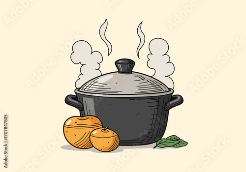Delicious homemade stew simmering in a pot with fresh vegetables ready for a cozy family dinner