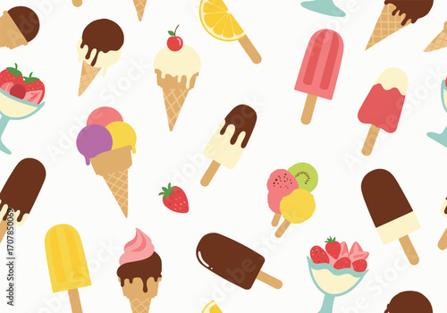 Vibrant ice cream cones and popsicles create a delicious summer pattern design for fun projects