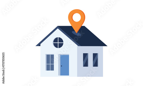 House with location pin symbol for real estate services