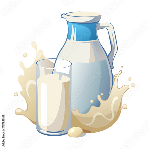 Milk vector. milk. Realistic glass of milk isolated on transparent background. Bottles of various plant milk. Natural whole milk.  Bottle and glass of tasty milk on light table. Healthy eating. 