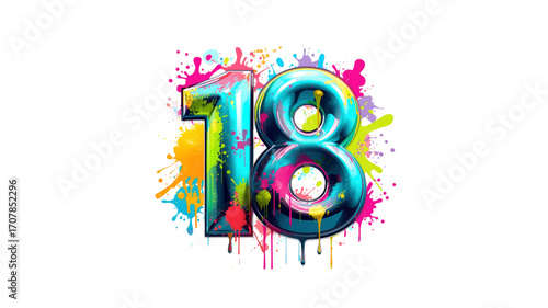 Vibrant 18th Birthday Celebration Number 18 with Colorful Paint Splatter