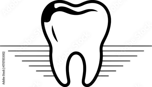 Black and white tooth with horizontal lines dental hygiene