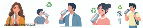 vector of a person drinking from a tumbler instead of a plastic bottle