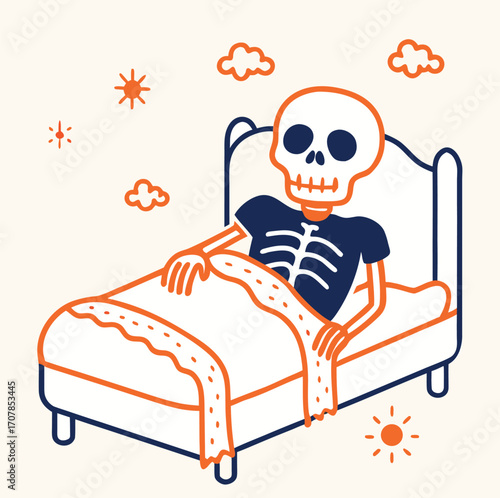 Vector cartoon illustration of a sick boy sleeping in bed at home with a pillow