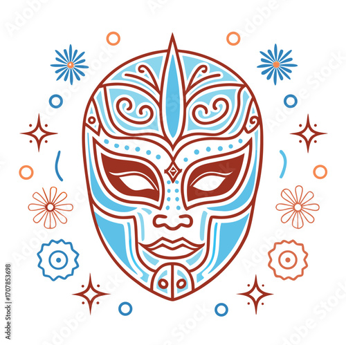 Vector art of a traditional carnival mask with decorative patterns for a festive masquerade