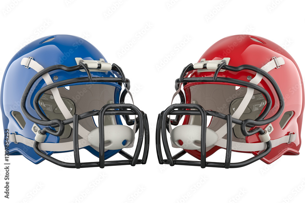 Fototapeta premium American football helmets, red and blue, transparent background