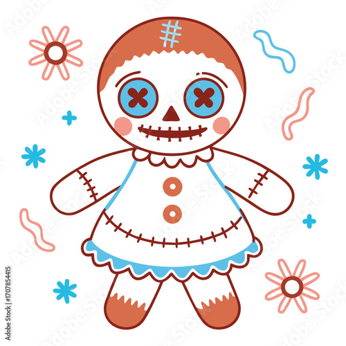 Cute snowman cartoon with a hat and a red scarf standing in a winter scene, a fun and festive holiday illustration for a Christmas celebration design