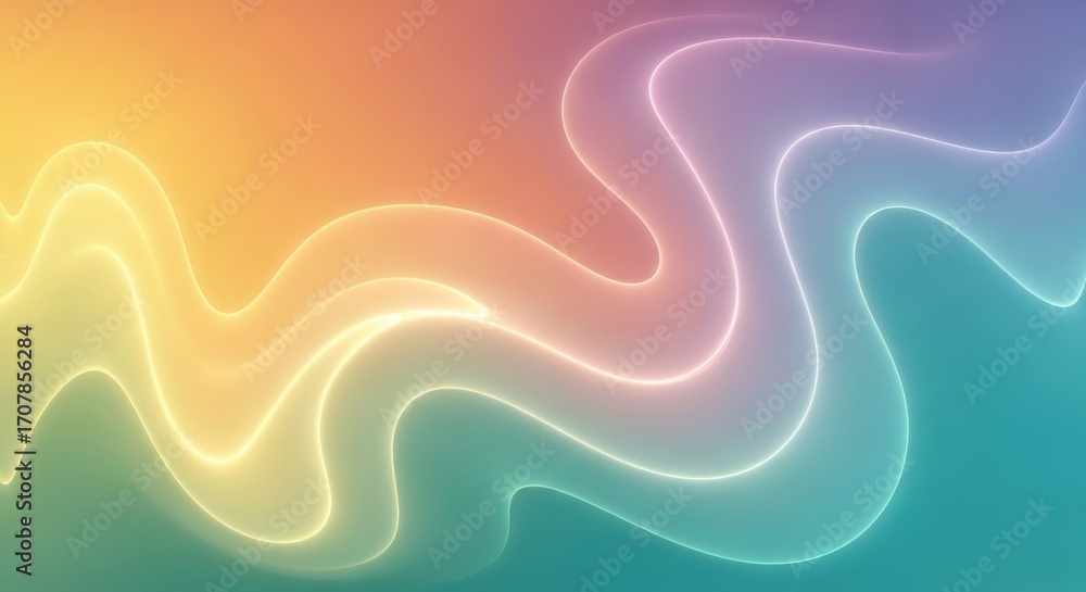 Fototapeta premium Vibrant wavy neon light trails across a gradient background