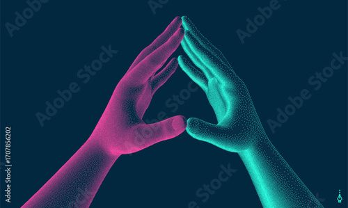 Hands with steepled fingers. Body language that expresses confidence and self-esteem. Symbolic for unity and harmony. 3D illustration for banner, poster, cover, brochure or presentation. 