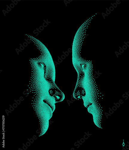 Dialogue, contact, conversational exchange between two individuals. People talk face to face. 3D vector Illustration for advertising, marketing or presentation.