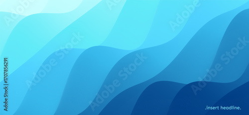 Blue abstract ocean seascape. Sea surface. Realistic landscape with waves. Nature background. Cover design template. 3d vector illustration for banner, flyer, poster or brochure.