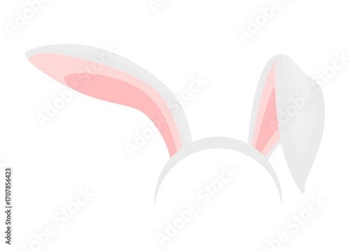 Rabbit ears realistic vector illustrations. Bunny ears kid headband, mask. Hare costume pink cartoon element. Photo editor, booth, video chat app color isolated cliparts