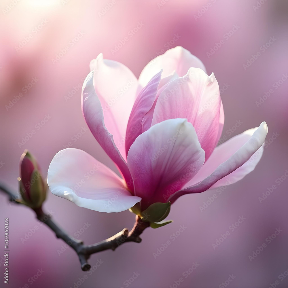 Fototapeta premium Magnolia flower close-up with soft gradient background.