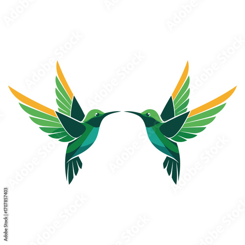 Wallpaper Mural Two stylized hummingbirds face each other against a white background. Torontodigital.ca