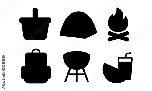 Outdoor picnic essentials with tent, grill, and refreshments for camping and leisure activities design