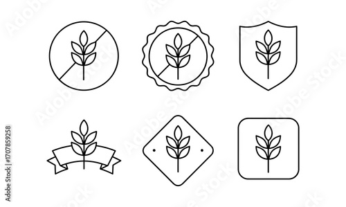 Minimalist wheat logo vector set for gluten-free product design and branding
