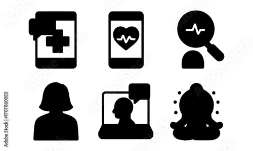 Digital health icons for medical apps and telemedicine design projects