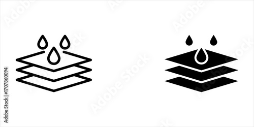 Vector illustration of water repellent surface line icon on white background.