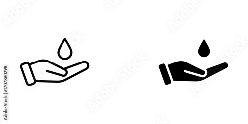 Icon Of Hand Disinfection Using A Sanitizer Gel. Bottle With Sanitizer Isolated On White Background. Concept Of Antibacterial Gel. Vector Filled Icon set