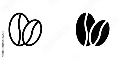 Coffee bean icon isolated on white background. Line bean icon set. Morning coffee vector. Black line grain icon design. Coffee sign or symbol line design. EPS 10