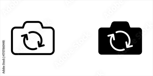 Switch from front to back camera flat icon set for apps on white background. color editable