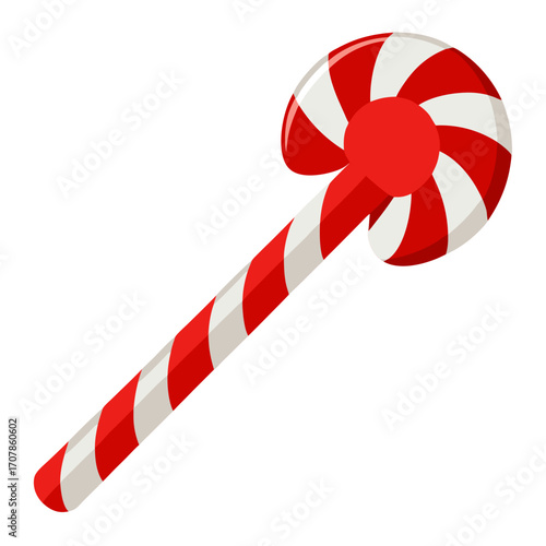 Red and white candy cane illustration; festive, whimsical Christmas design element.