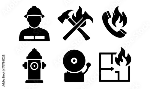 Comprehensive emergency icons set for fire safety design and communication