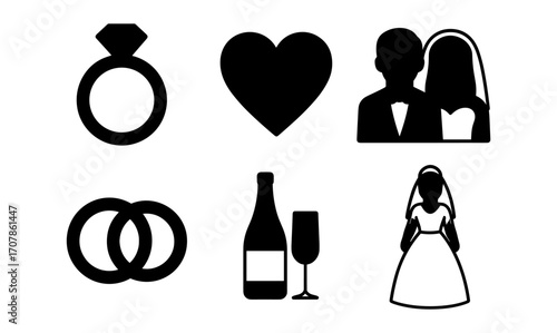 Wedding and romance icons for invitations and designs
