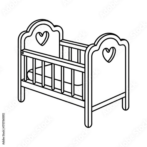 Baby Crib Line Drawing, nursery, bed, infant, sleep, toddler Coloring page