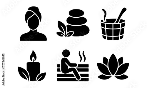 Spa and sauna icon set for wellness and relaxation design projects