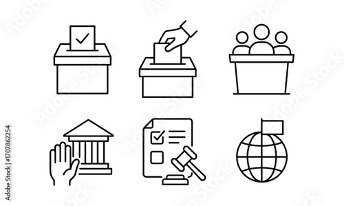 Collection of voting and governance icons for political campaign and civic engagement design