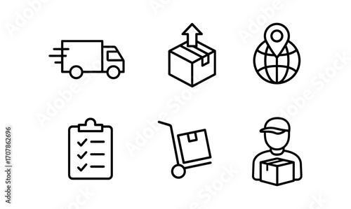 Essential logistics icon set for delivery and shipping themes