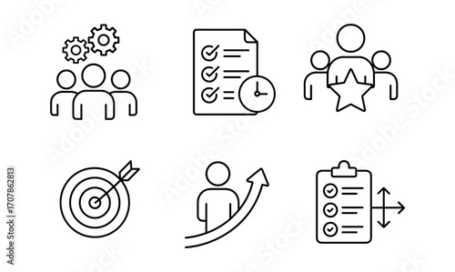 Office line icons for productivity and teamwork concepts - ideal for business design, web, and print usage