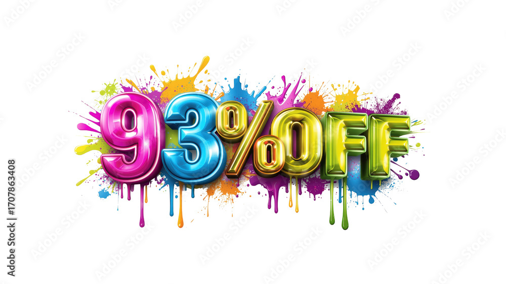 Fototapeta premium 93% Off Sale! Colorful 3D Text with Paint Splatter Background