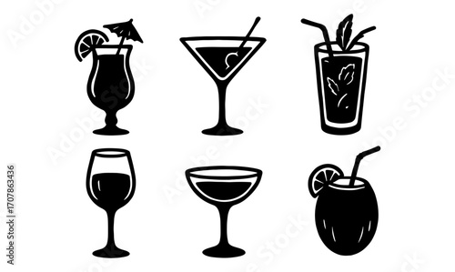 Cosmic cocktail silhouettes for party design or bar decor