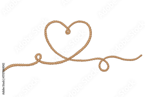 Rope heart border. Flat vector illustration with copy space. Love symbol. Nautical sketch