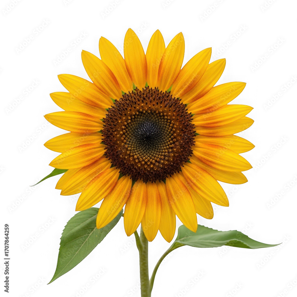 Fototapeta premium A vibrant sunflower with bright yellow petals and a dark center, isolated on a transparent background
