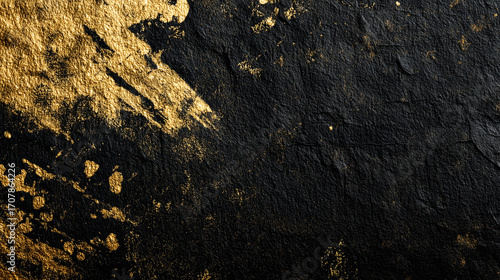 黒紙に大胆な金箔のかすれ模様と広い余白の背景（和風・高級感・モダン）