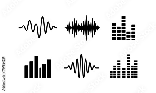 Minimalist waveform and equalizer icons for audio design and technology projects