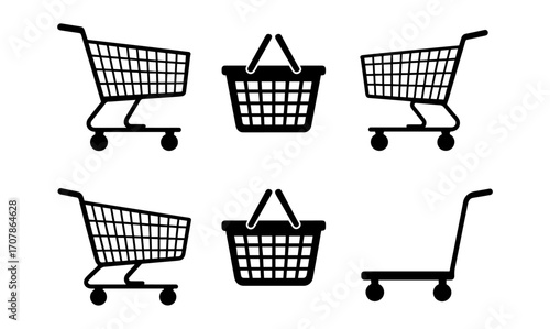 Shopping cart and basket silhouettes collection for retail design and print projects