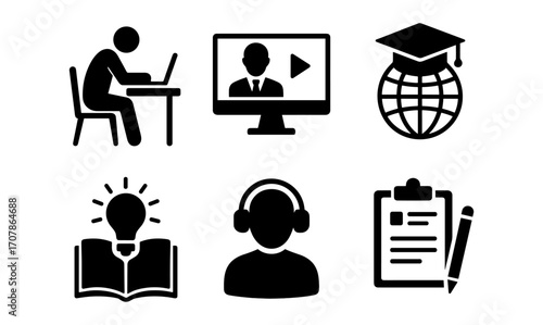 Online education silhouettes for e-learning and digital classroom design