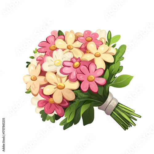 Realistic Vector of Mixed Flower Bunch. Cheerful Blooming Flower Bouquet Isolated
