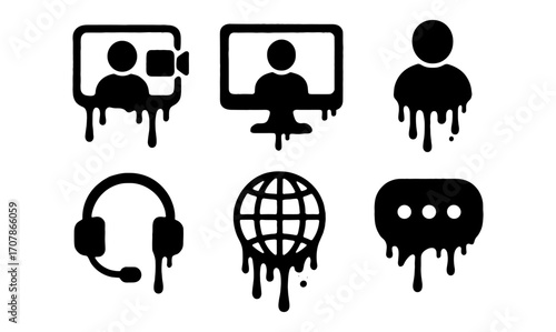Dripping melted silhouettes of video conference icons for modern communication design
