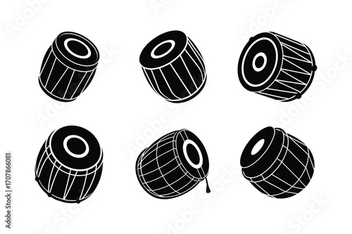 mridangam bundle linocut style silhouette vector illustration