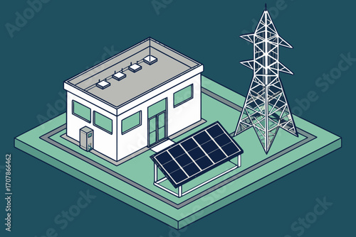 Solar cell farm power station producing clean electricity with eco-friendly technology in nature, isometric isolated vector illustration.