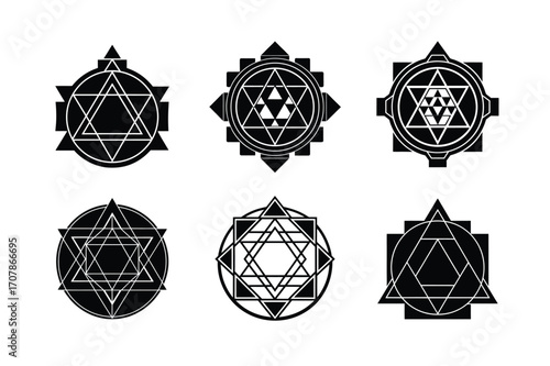 yantra bundle linocut style silhouette vector illustration