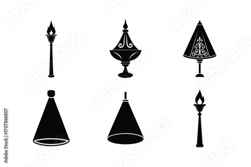 conical lamp bundle linocut style silhouette vector illustration