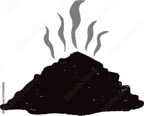Smoldering pile of organic matter hot ash steam vector Handmade Hand Drawn
