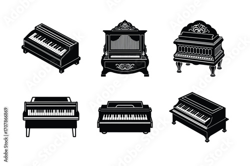 harmonium bundle linocut style silhouette vector illustration