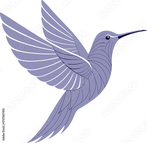 A simple yet elegant purple hummingbird illustration in flight, symbolizing peace, grace, and beauty. Perfect for wall art, tattoos, fashion, and modern decorative styles.